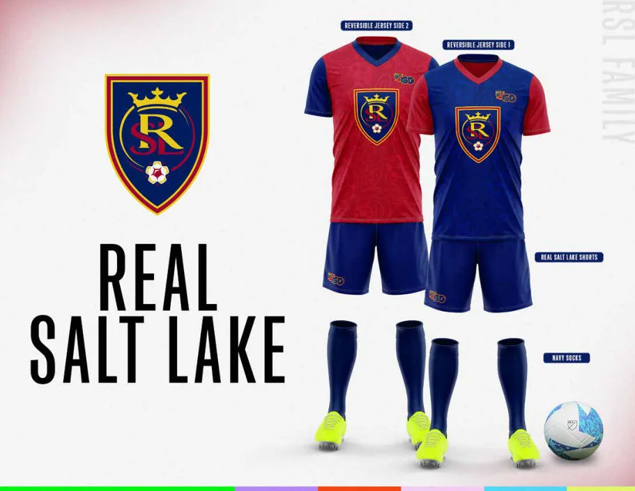 MLS GO catalog uniform designs for Real Salt Lake, with two jersey designs, shorts and socks