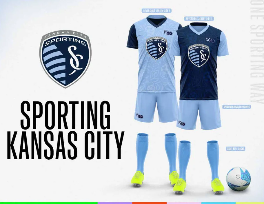 MLS GO catalog uniform designs for Sporting Kansas City, with two jersey designs, shorts and socks